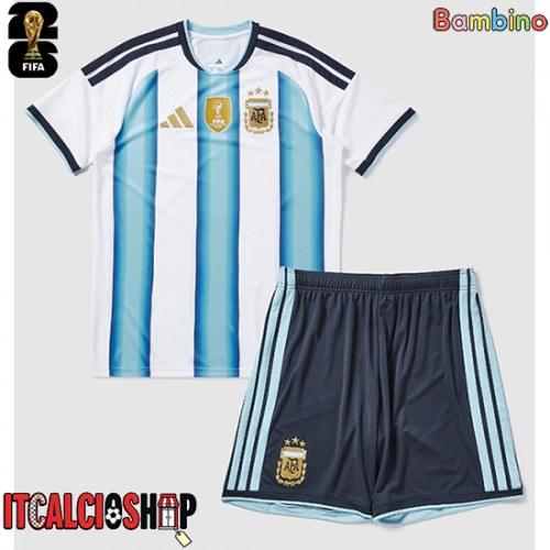 Argentina Prima Maglia Bambino Mondiali 2026 Manica Corta (+ Pantaloni corti)